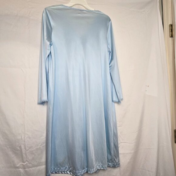 Vanity Fair Women's Blue Nylon Robe Lace Button Up Long Sleeve Pocket Size M - Picture 2 of 7